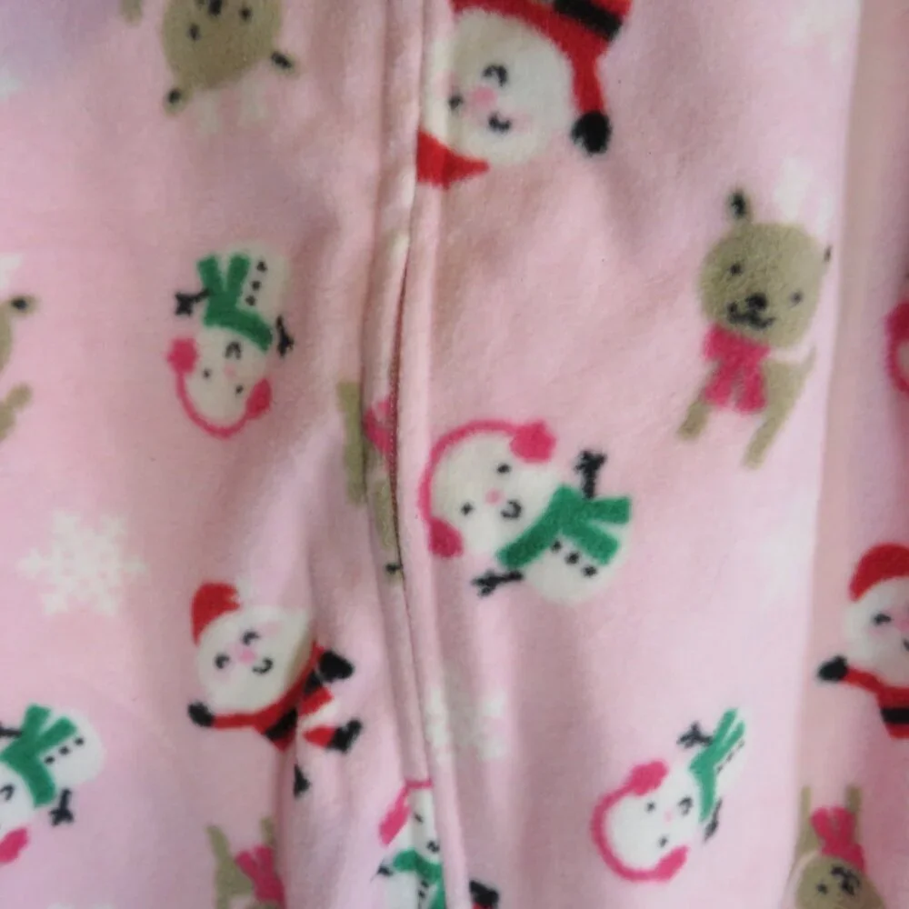 Baby pink Christmas footed zippered bodysuit long sleeve 100% polyester Santa